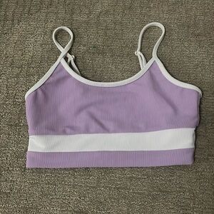 Lavender and White Ribbed Crop Top